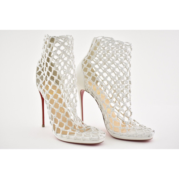 Christian Louboutin Porligat 120 White Latte Caged Boot Bootie Heel Pump 37 - Picture 4 of 12
